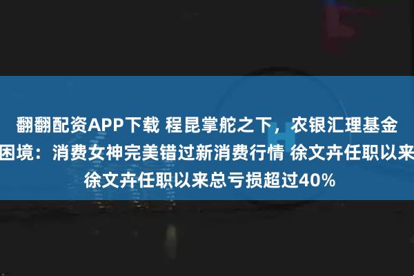 翻翻配资APP下载 程昆掌舵之下，农银汇理基金投研体系的深层困境：消费女神完美错过新消费行情 徐文卉任职以来总亏损超过40%